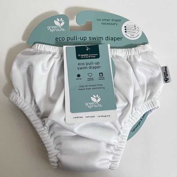 Green Sprouts Eco Pull-Up Reusable Swim Diapers Lot of 2 White SZ 12 Months NWT - Picture 2 of 9